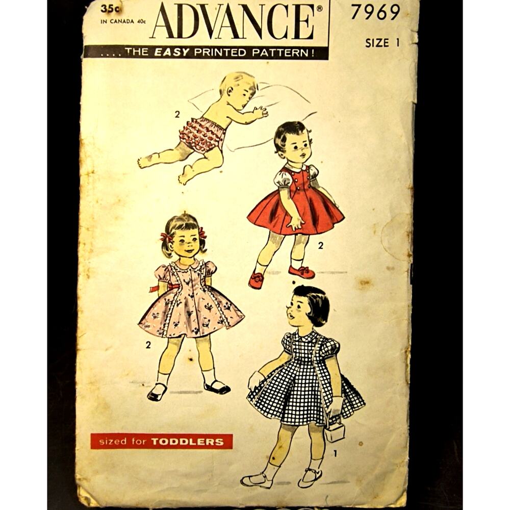 1975.  Vintage Advance Pattern Co. NY. 7969 Toddler Dress Bloomers Panties Sz 1